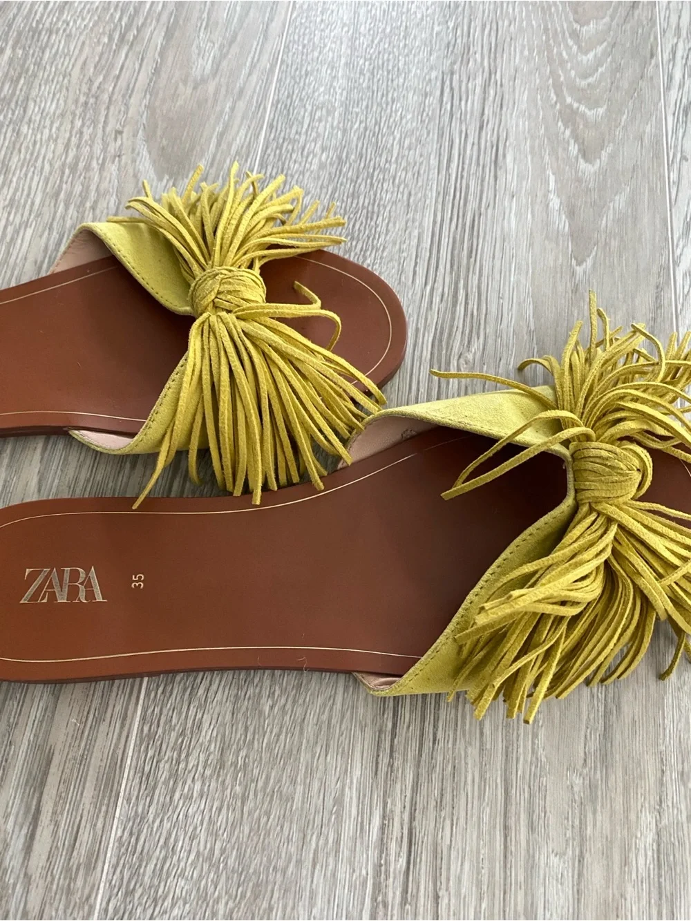 ZARA Yellow Suede Fringe Flt Sandals - Picture 2 of 3